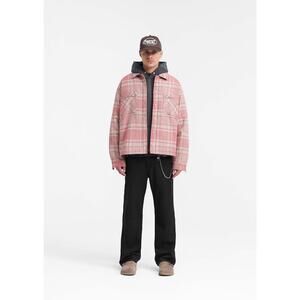 New REPRESENT Quilted Flannel Shirt Jacket - Plaid Pink Gray Check - Men’s XXL